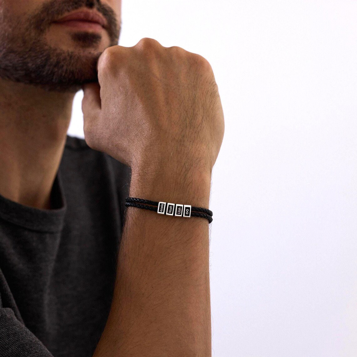 Custom Leather Bracelet with Kids Name, Mens Name Bracelet