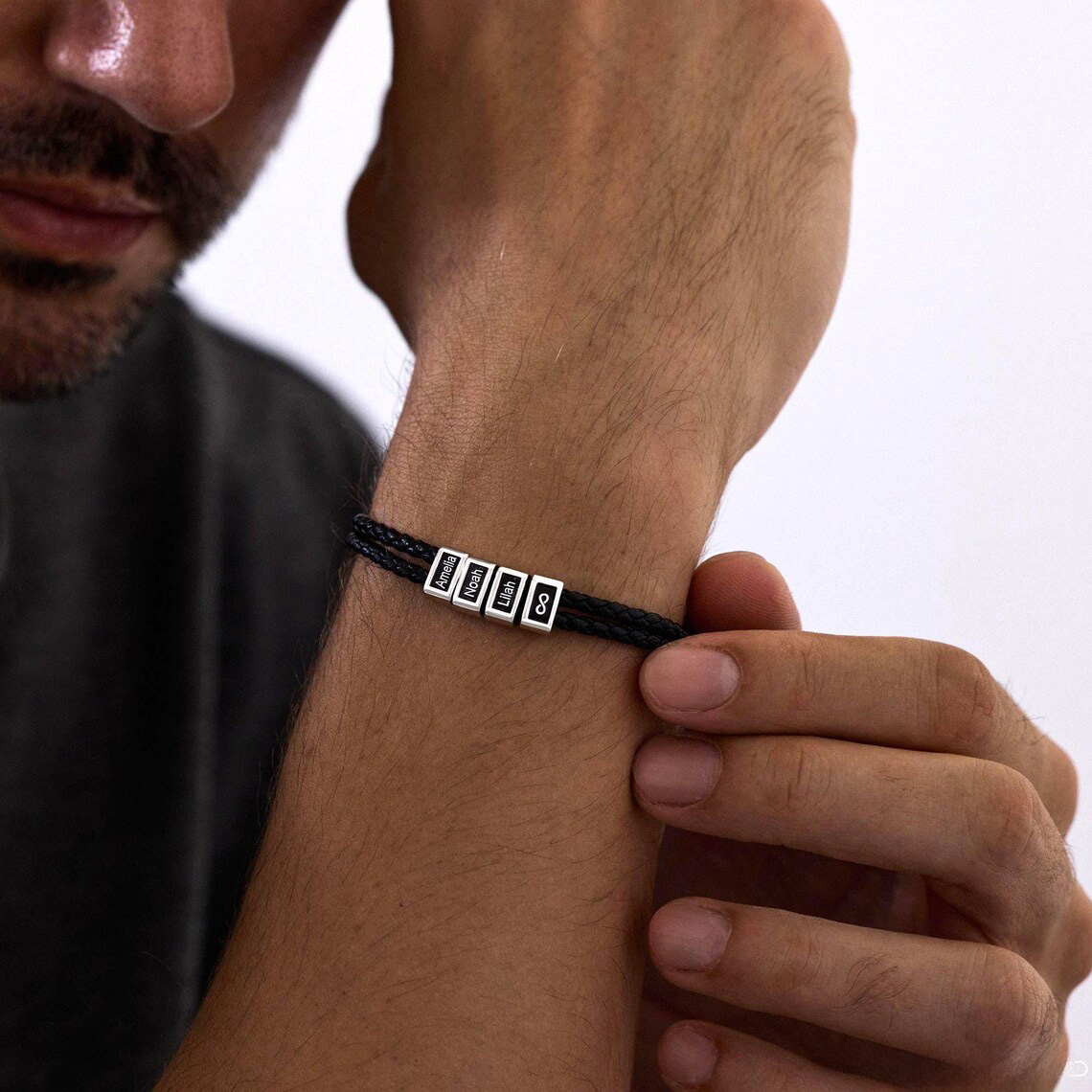 Custom Leather Bracelet with Kids Name, Mens Name Bracelet