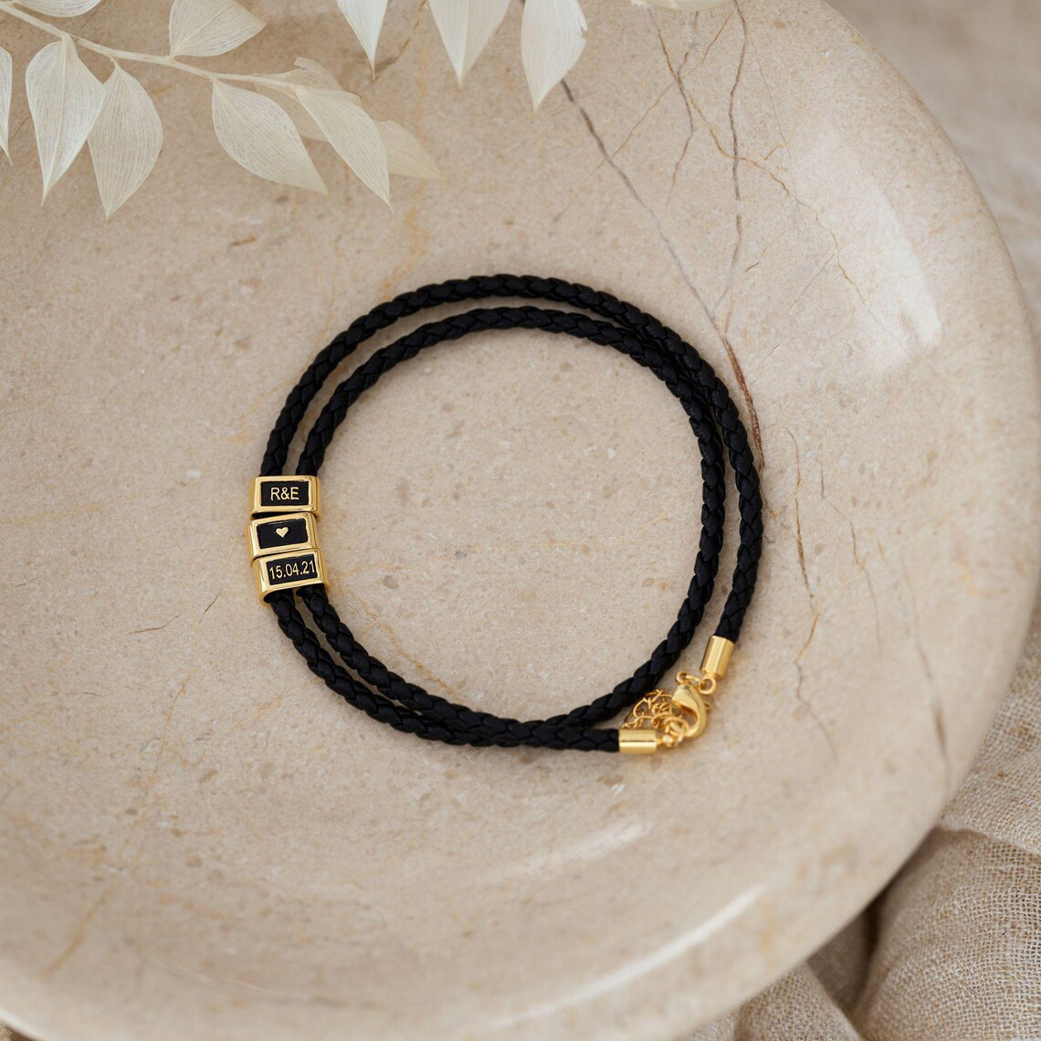Custom Leather Bracelet with Kids Name, Mens Name Bracelet