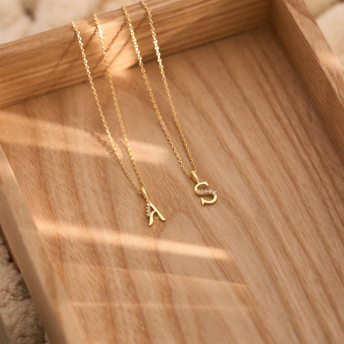 Minimalist Initial Necklace with  Diamonds