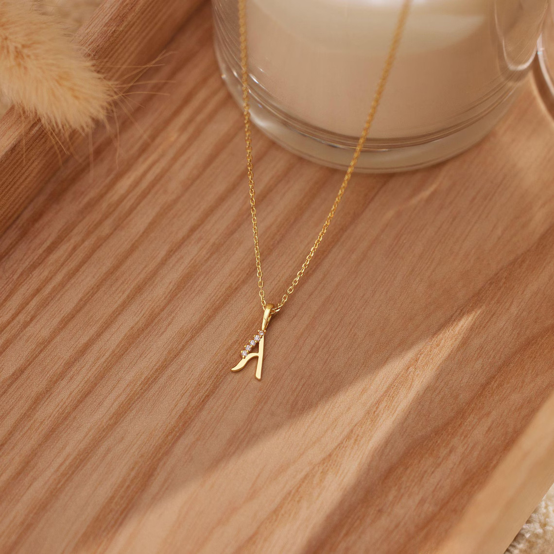 Minimalist Initial Necklace with  Diamonds