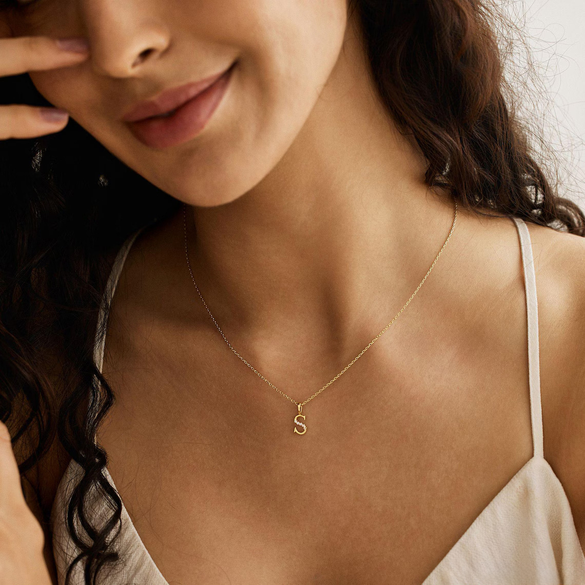 Minimalist Initial Necklace with  Diamonds