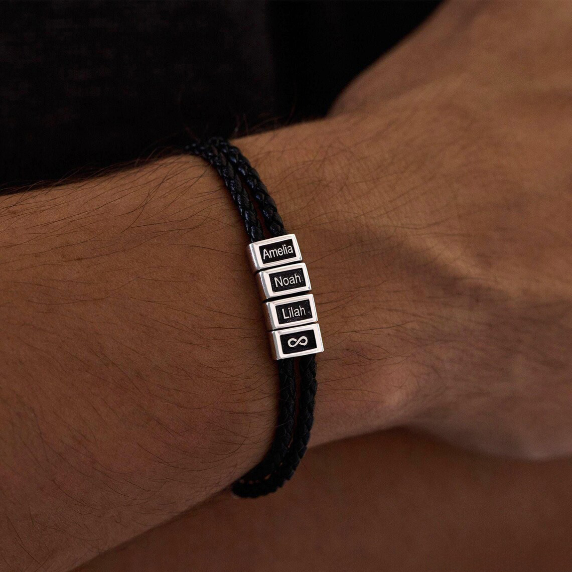 Custom Leather Bracelet with Kids Name, Mens Name Bracelet