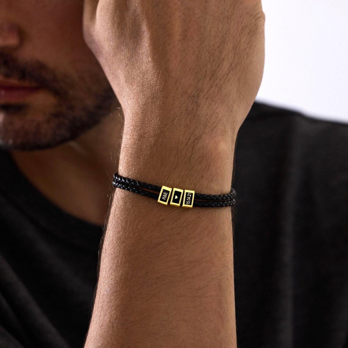 Custom Leather Bracelet with Kids Name, Mens Name Bracelet