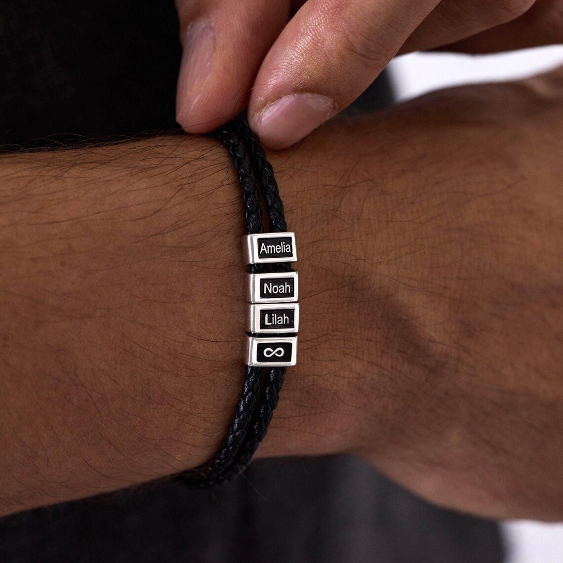 Custom Leather Bracelet with Kids Name, Mens Name Bracelet