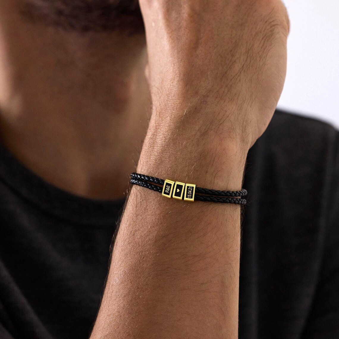 Custom Leather Bracelet with Kids Name, Mens Name Bracelet