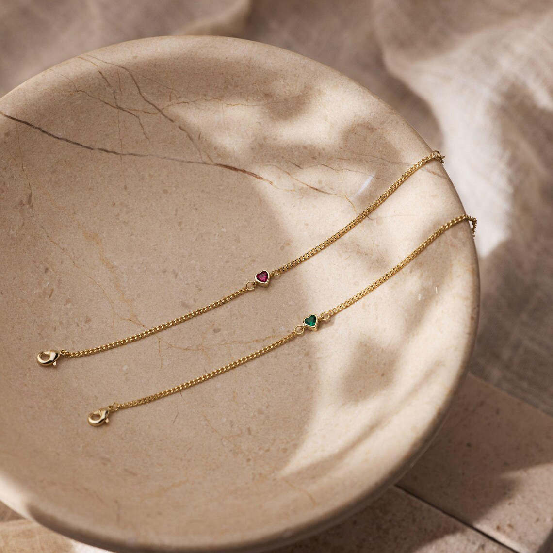 Minimalist Heart Birthstone Bracelet with Cuban Chain