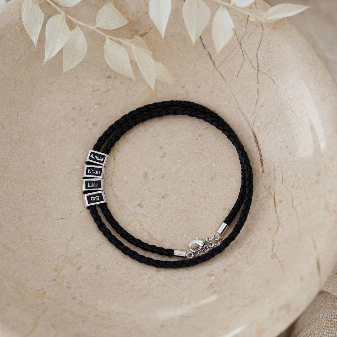 Custom Leather Bracelet with Kids Name, Mens Name Bracelet