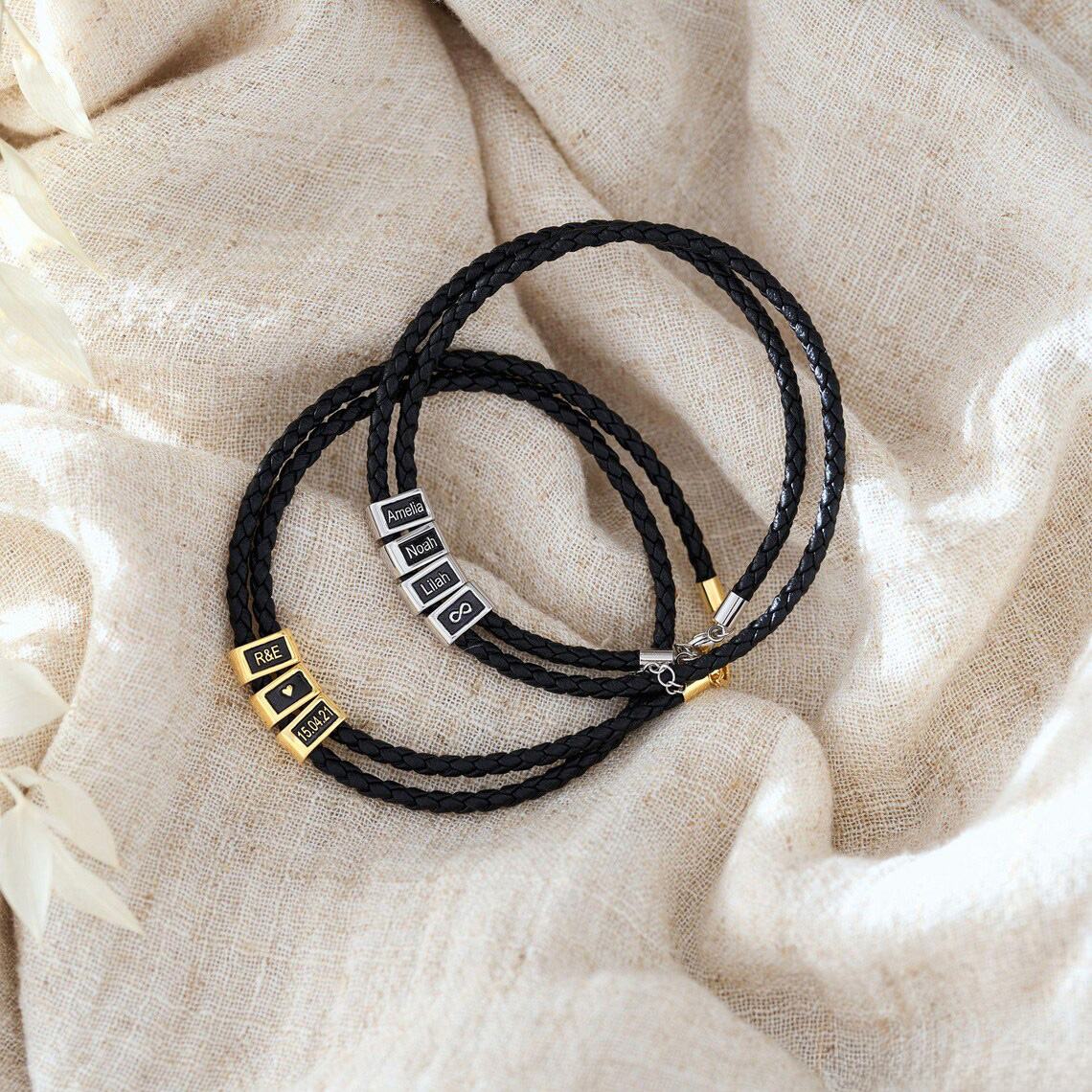 Custom Leather Bracelet with Kids Name, Mens Name Bracelet