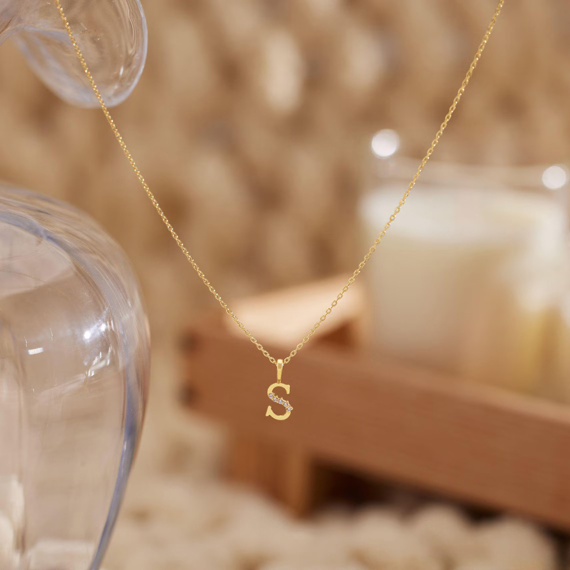Minimalist Initial Necklace with  Diamonds