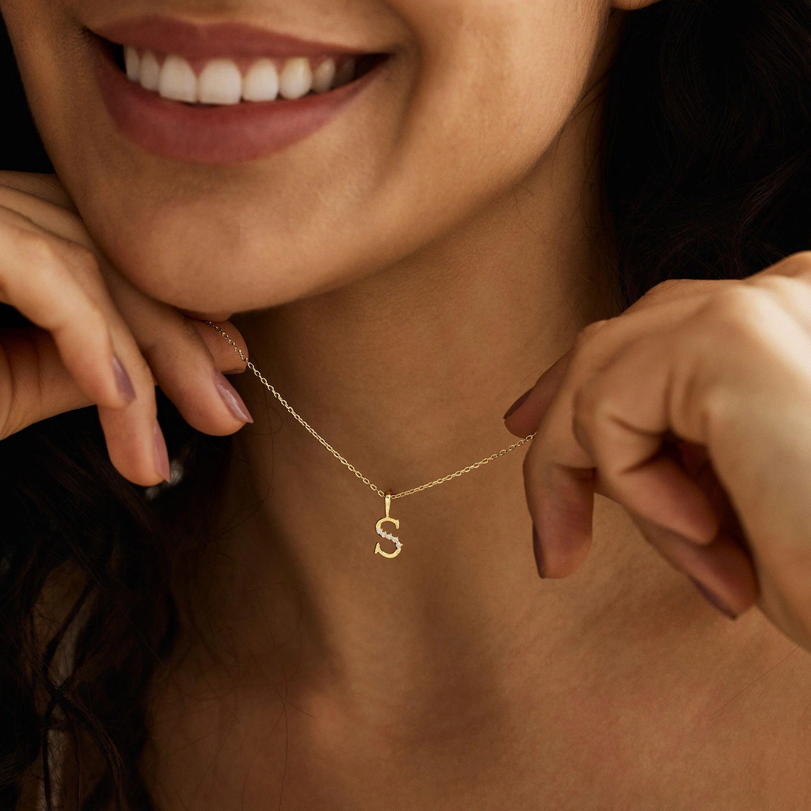 Minimalist Initial Necklace with  Diamonds