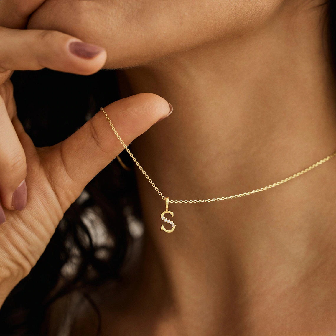 Minimalist Initial Necklace with  Diamonds