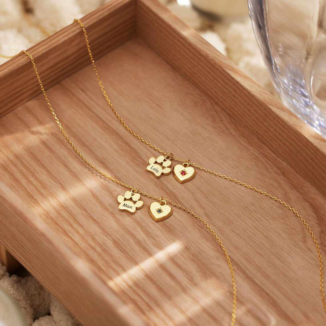 Dainty Paw Name Necklace with Heart