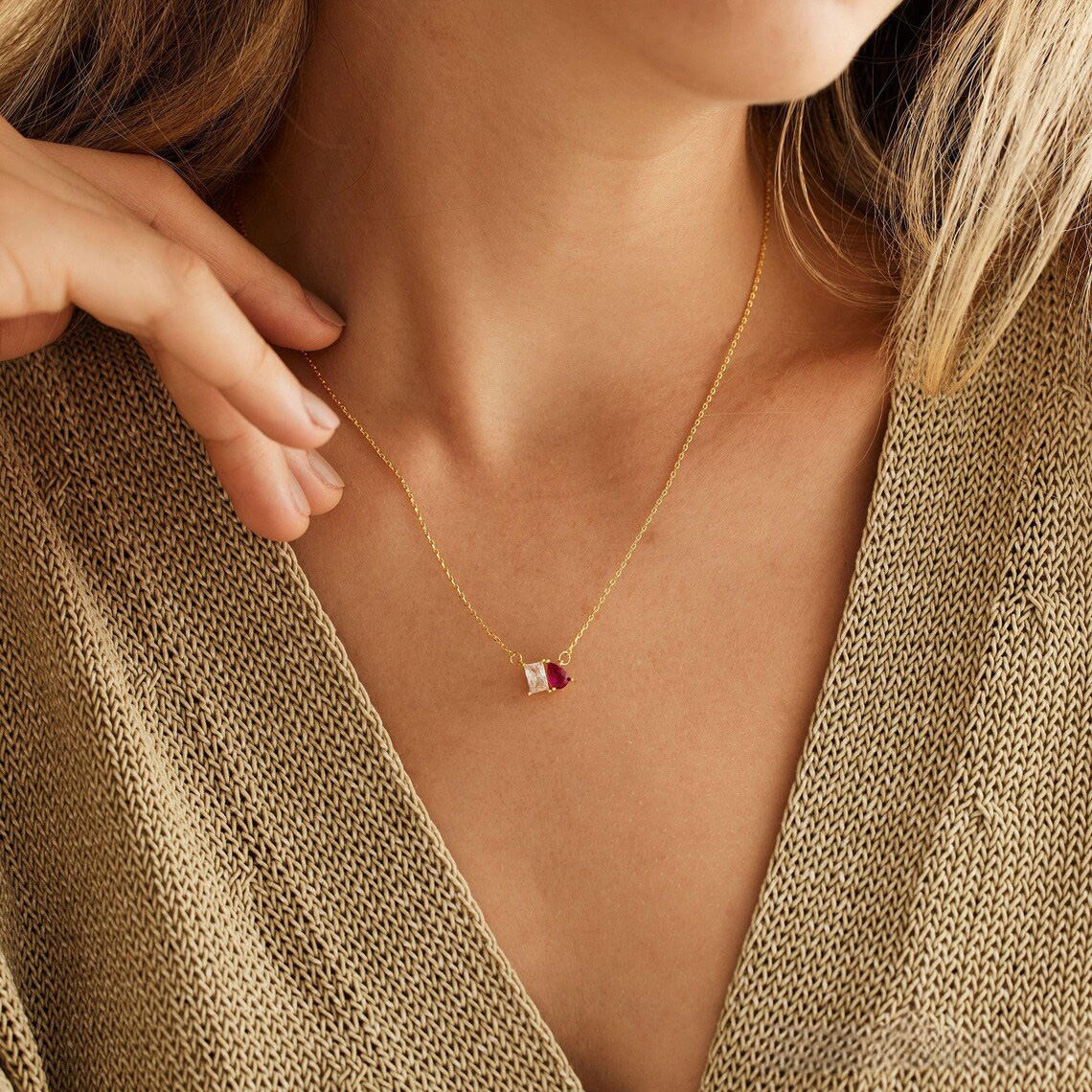 Personalised Birthstone Necklace, Dainty Minimalist Necklace