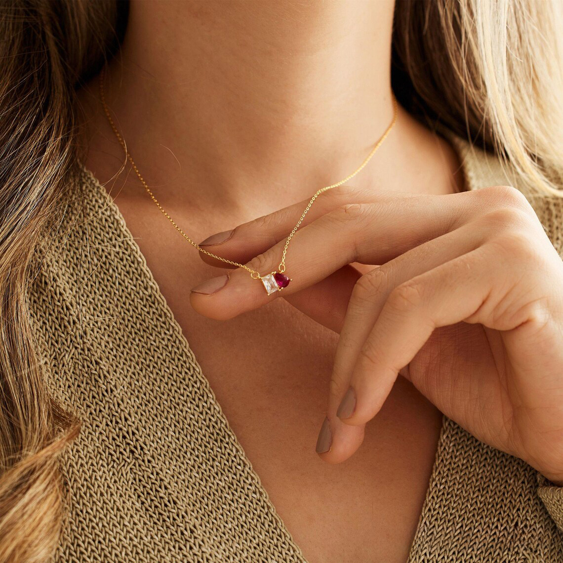 Personalised Birthstone Necklace, Dainty Minimalist Necklace