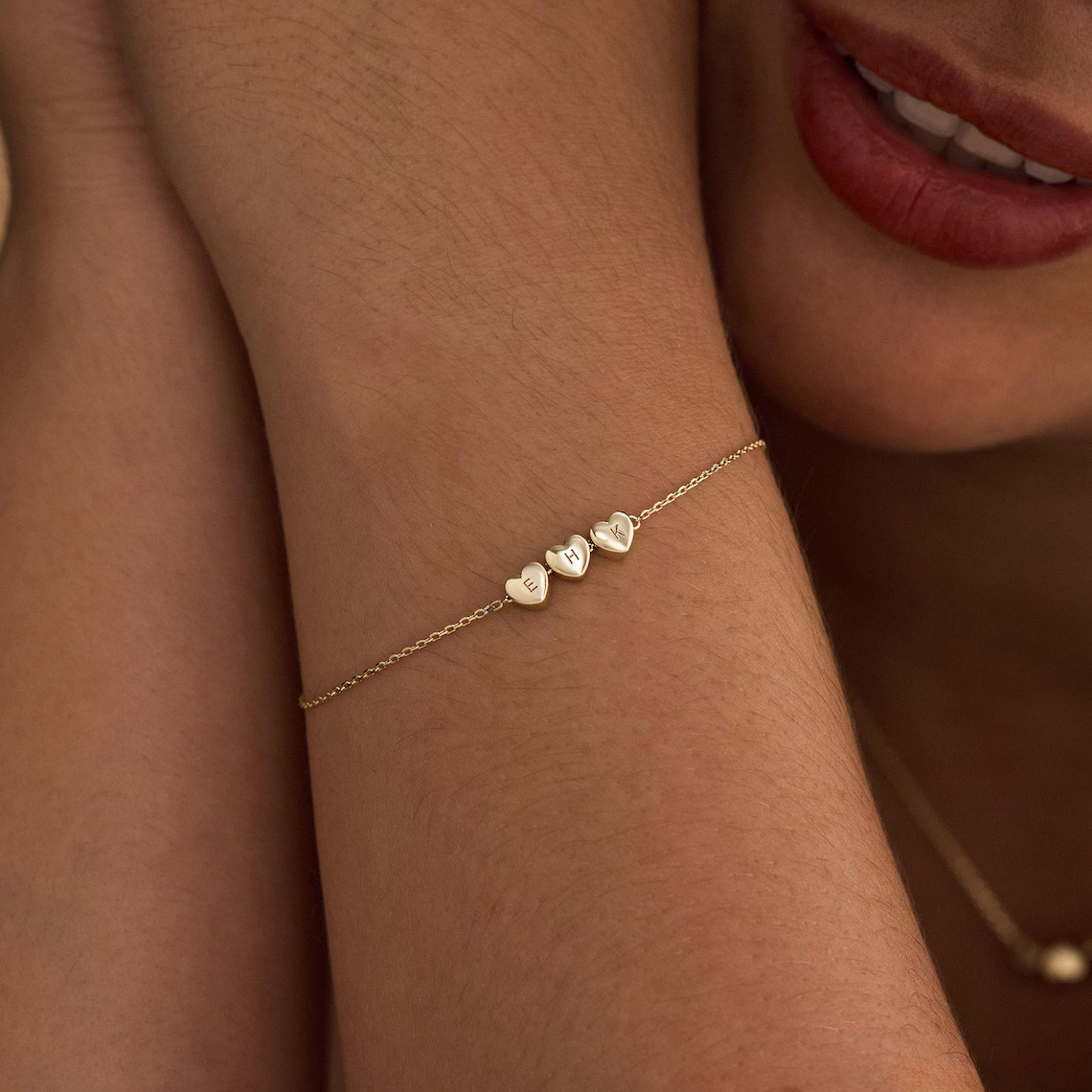 Tiny 3D Initial Heart Charm Bracelet