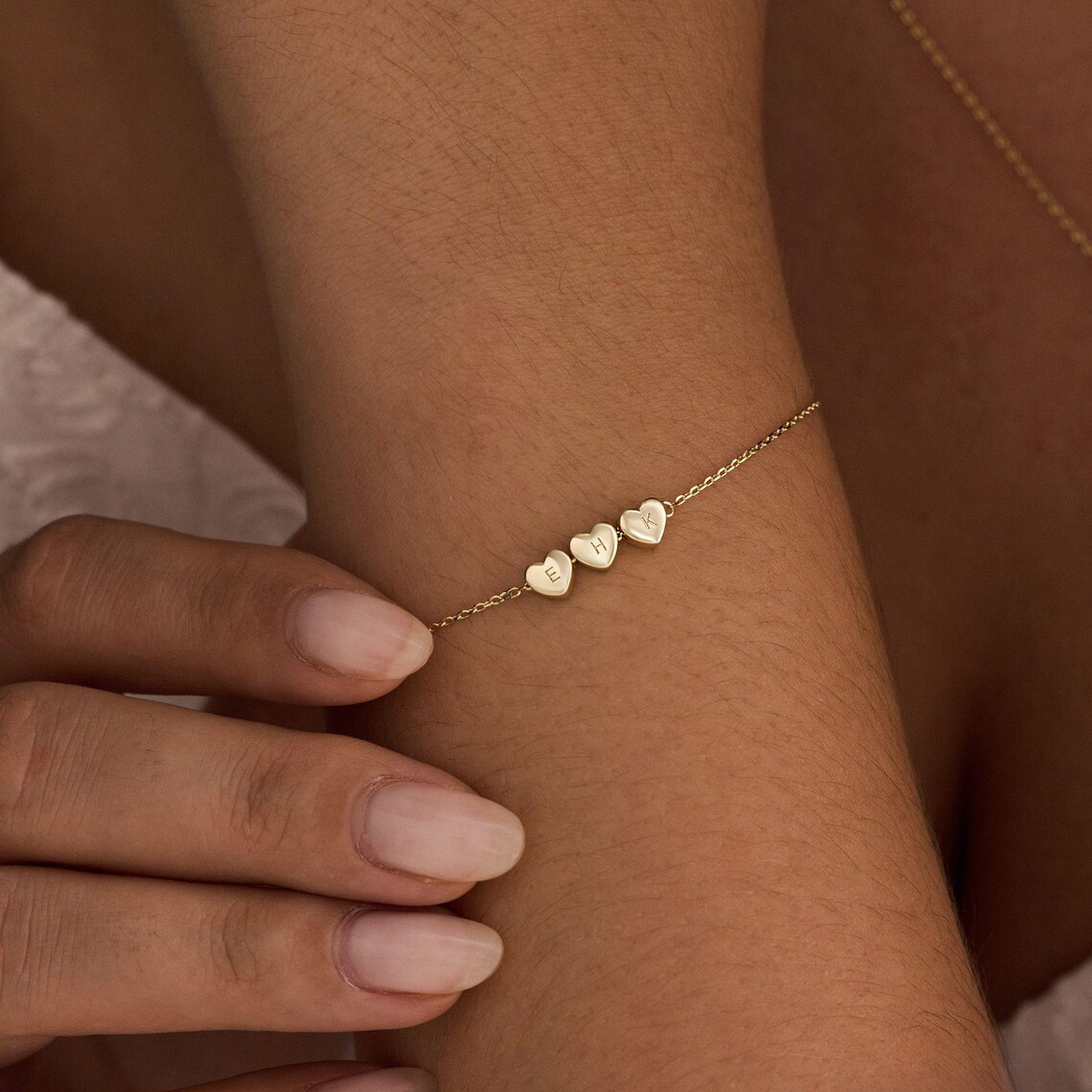 Tiny 3D Initial Heart Charm Bracelet