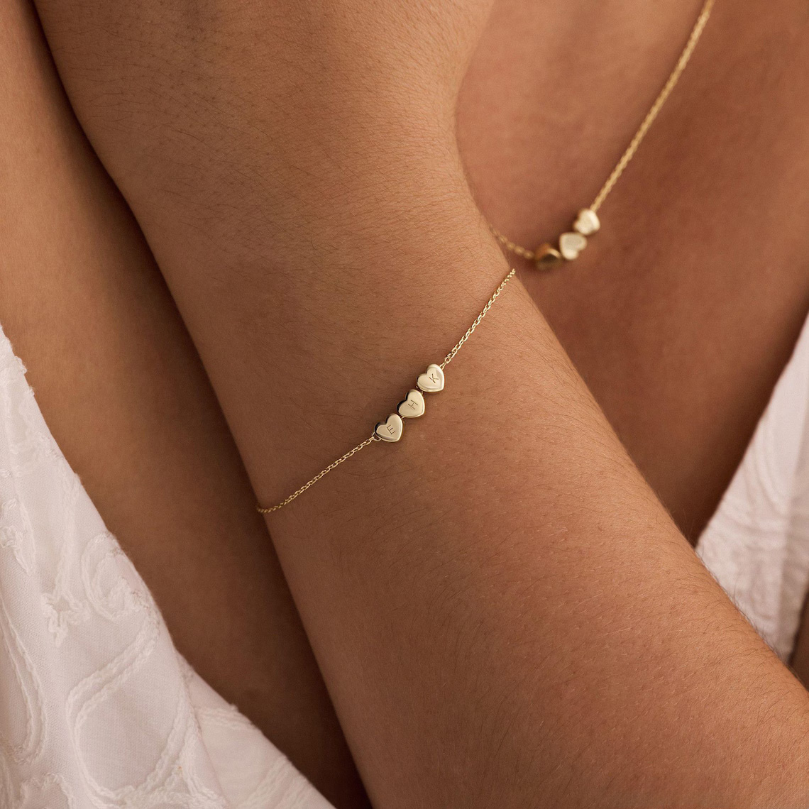 Tiny 3D Initial Heart Charm Bracelet