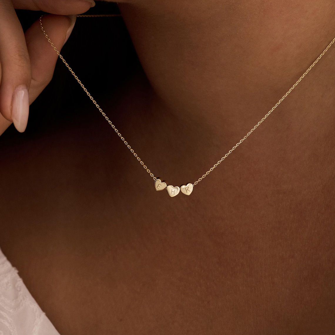 Tiny 3D Initial Heart Charm Necklace