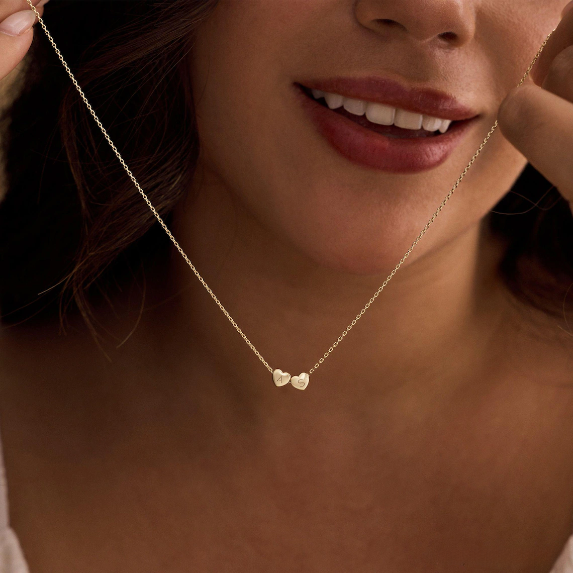 Tiny 3D Initial Heart Charm Necklace
