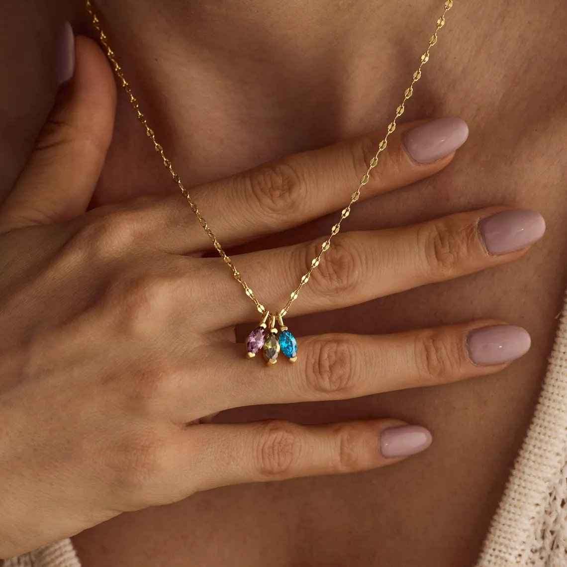 Personalised Multiple Birthstones Necklace