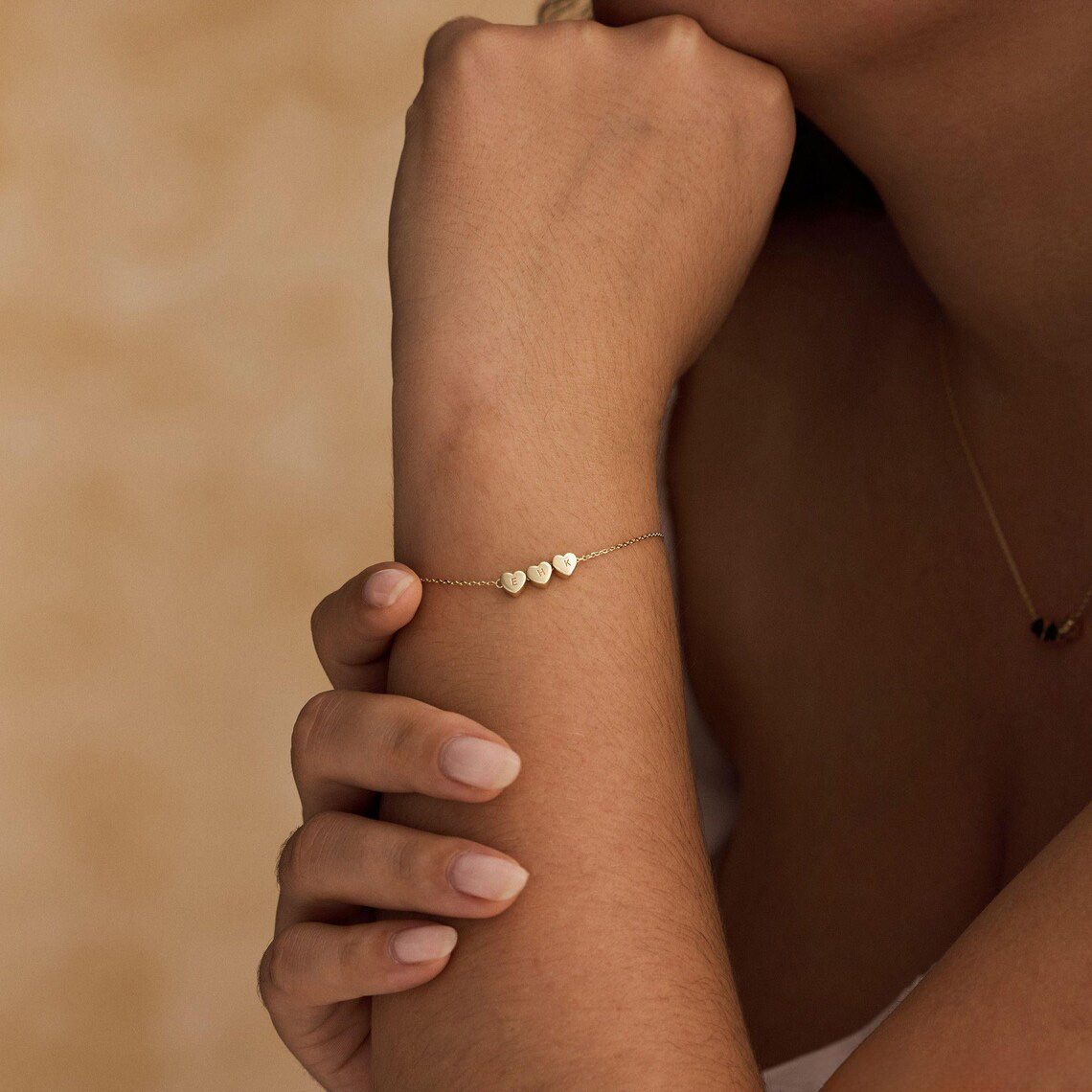Tiny 3D Initial Heart Charm Bracelet