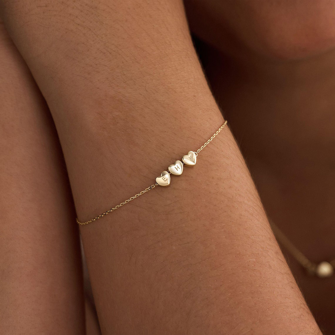 Tiny 3D Initial Heart Charm Bracelet
