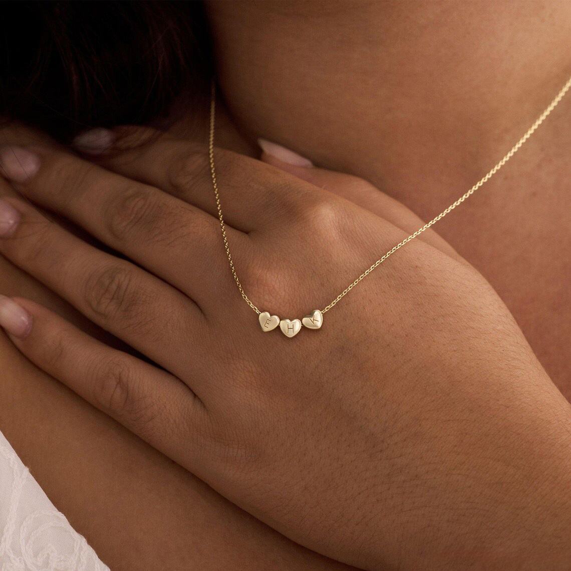 Tiny 3D Initial Heart Charm Necklace