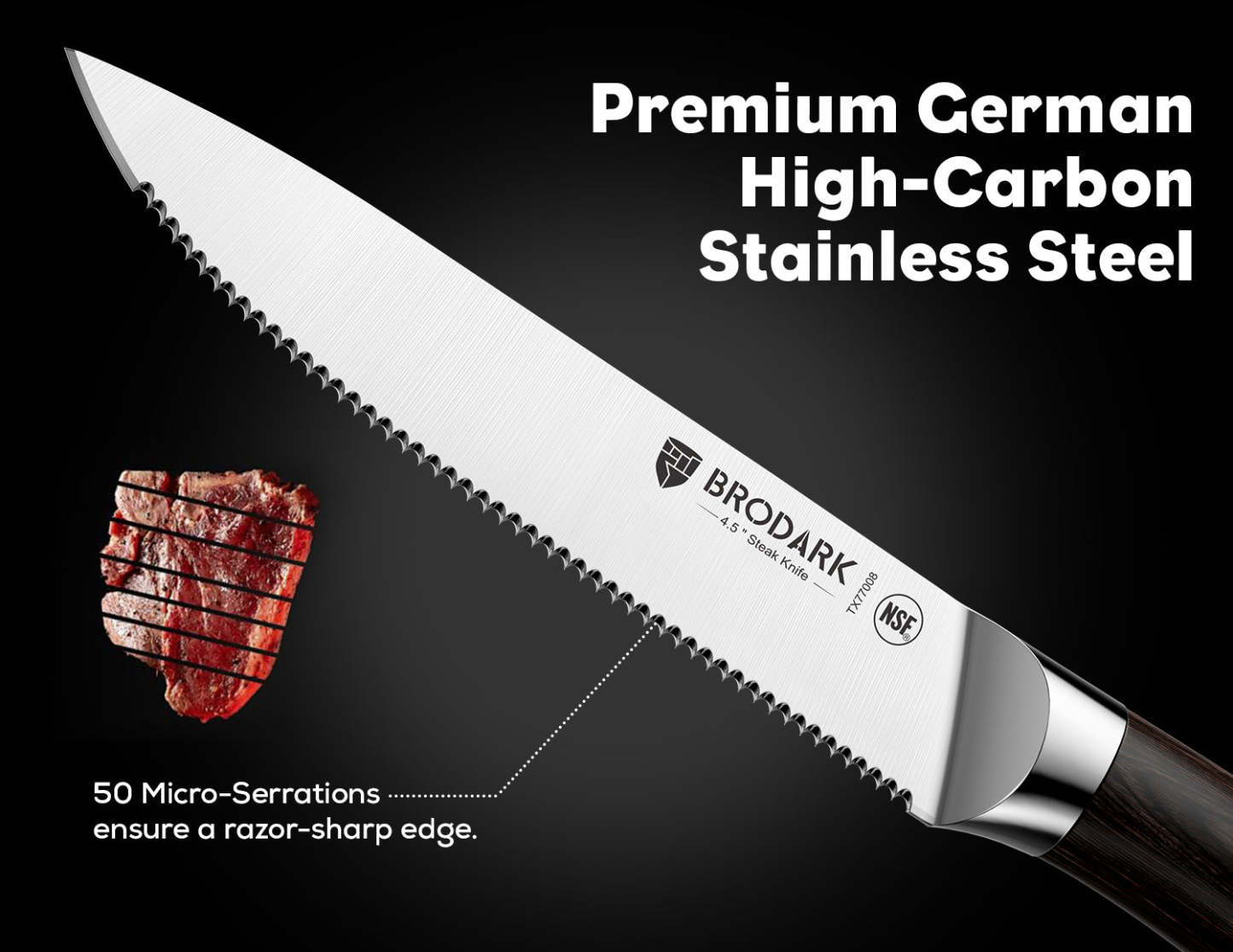 Steak Knives Set of 6 - Wooden Handle - Brodark