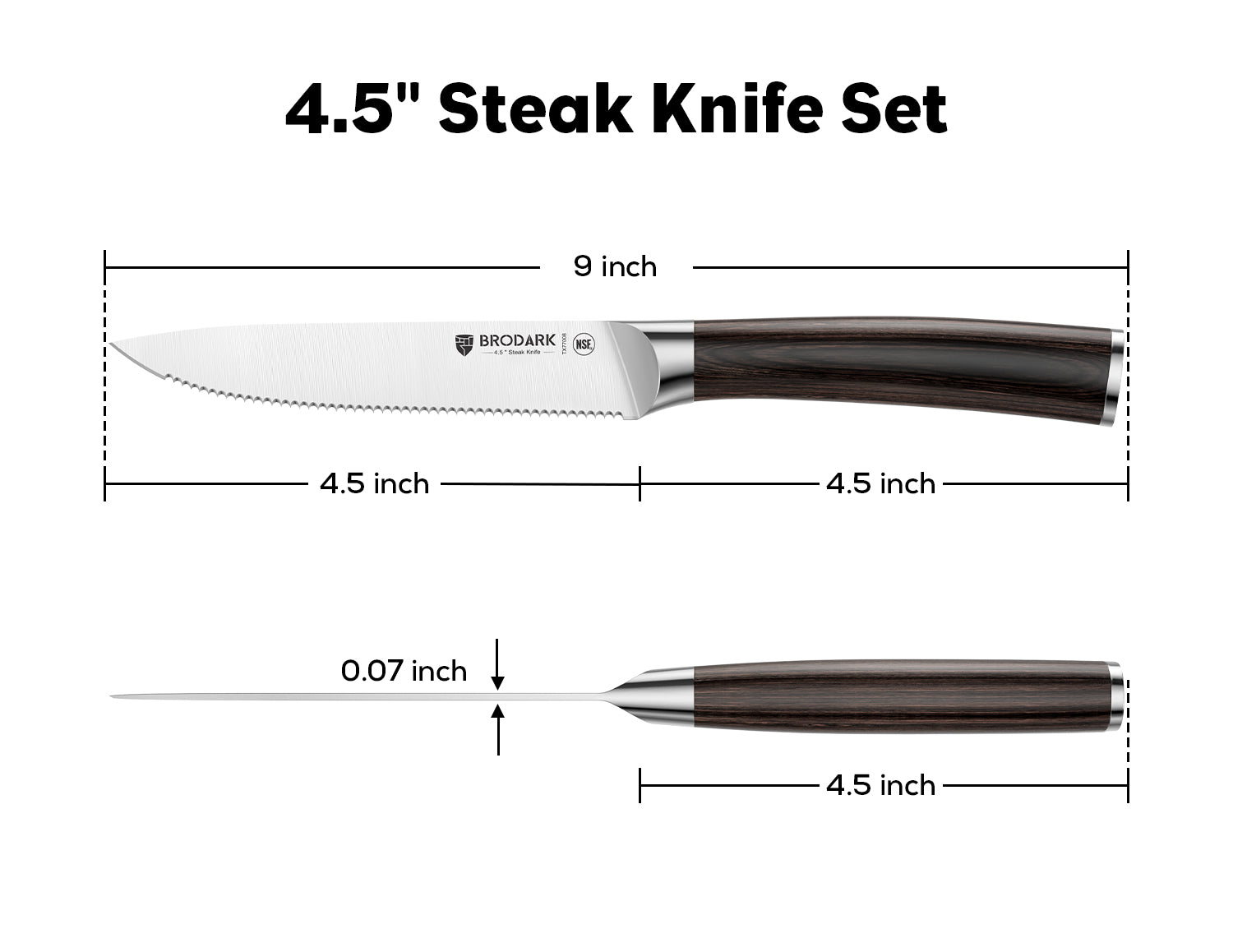 Steak Knives Set of 6 - Wooden Handle - Brodark