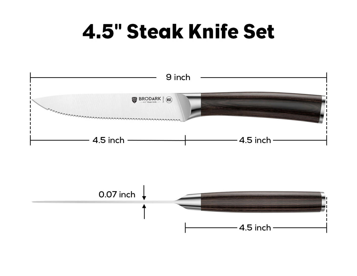 Steak Knives Set of 6 - Wooden Handle - Brodark