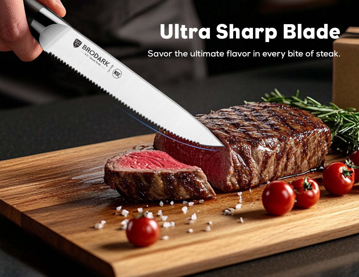 Steak Knives Set of 6 - Wooden Handle - Brodark