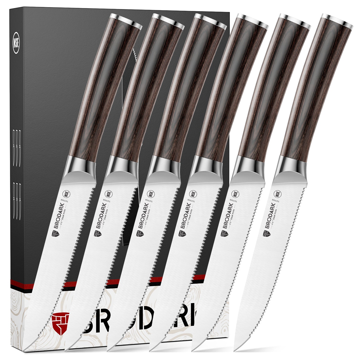 Steak Knives Set of 6 - Wooden Handle - Brodark