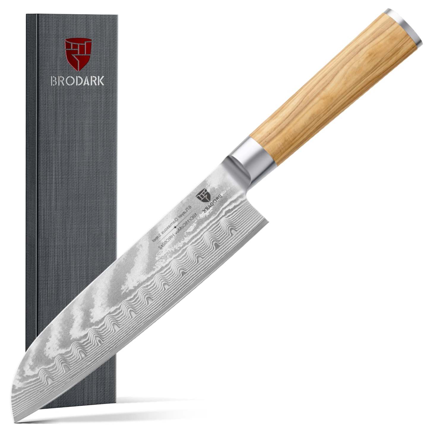 Damascus Santoku Knife - Wooden Handle - Brodark