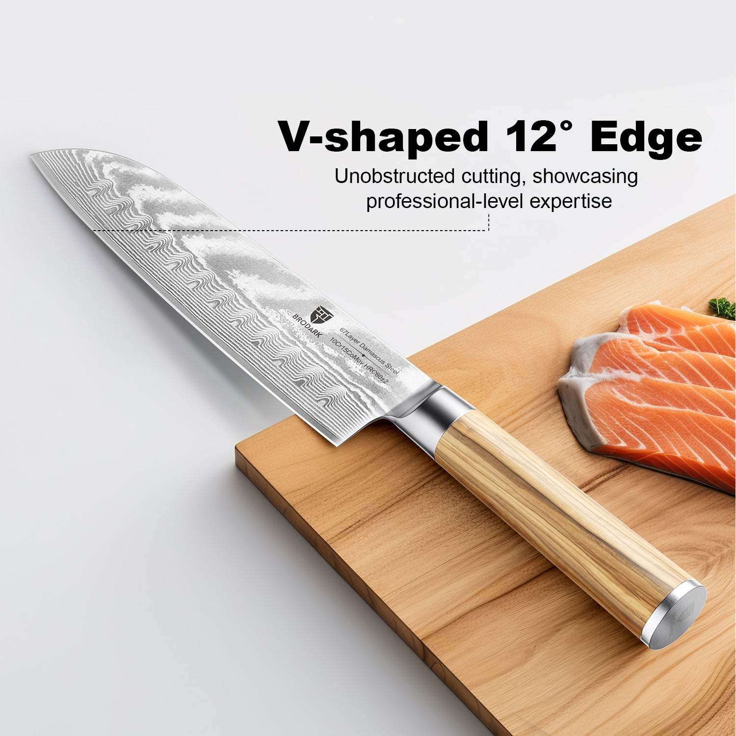 Damascus Santoku Knife - Wooden Handle - Brodark