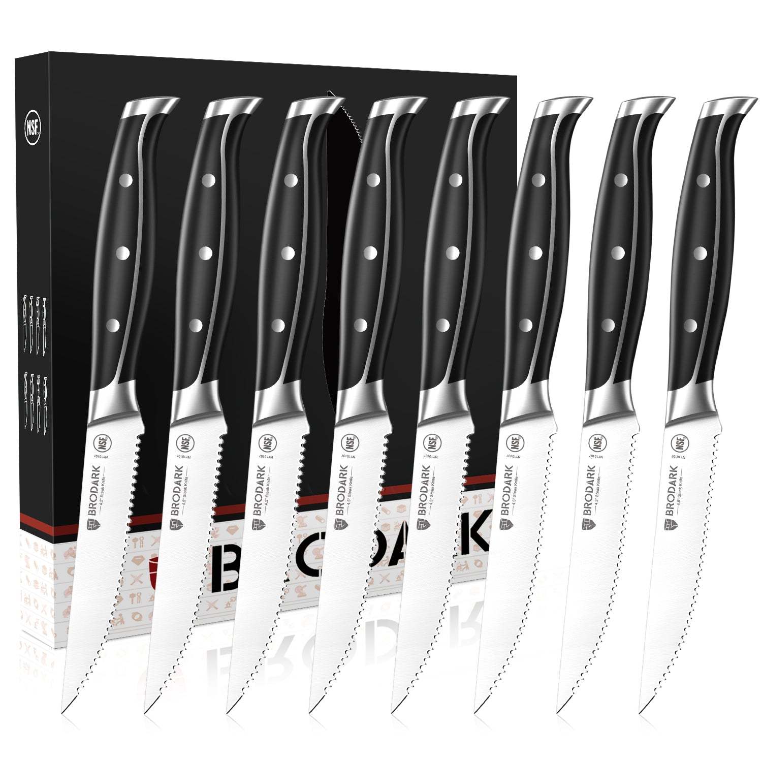 Steak Knives Set of 8 - Steel-King Series - Brodark