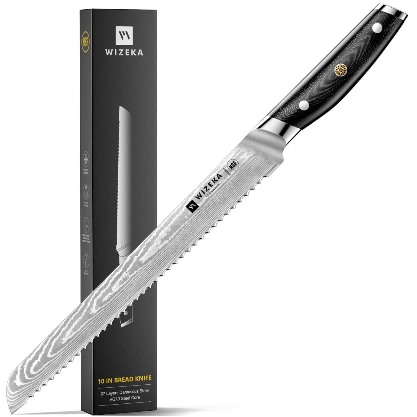 Damascus Serrated Bread Knife - wizeka