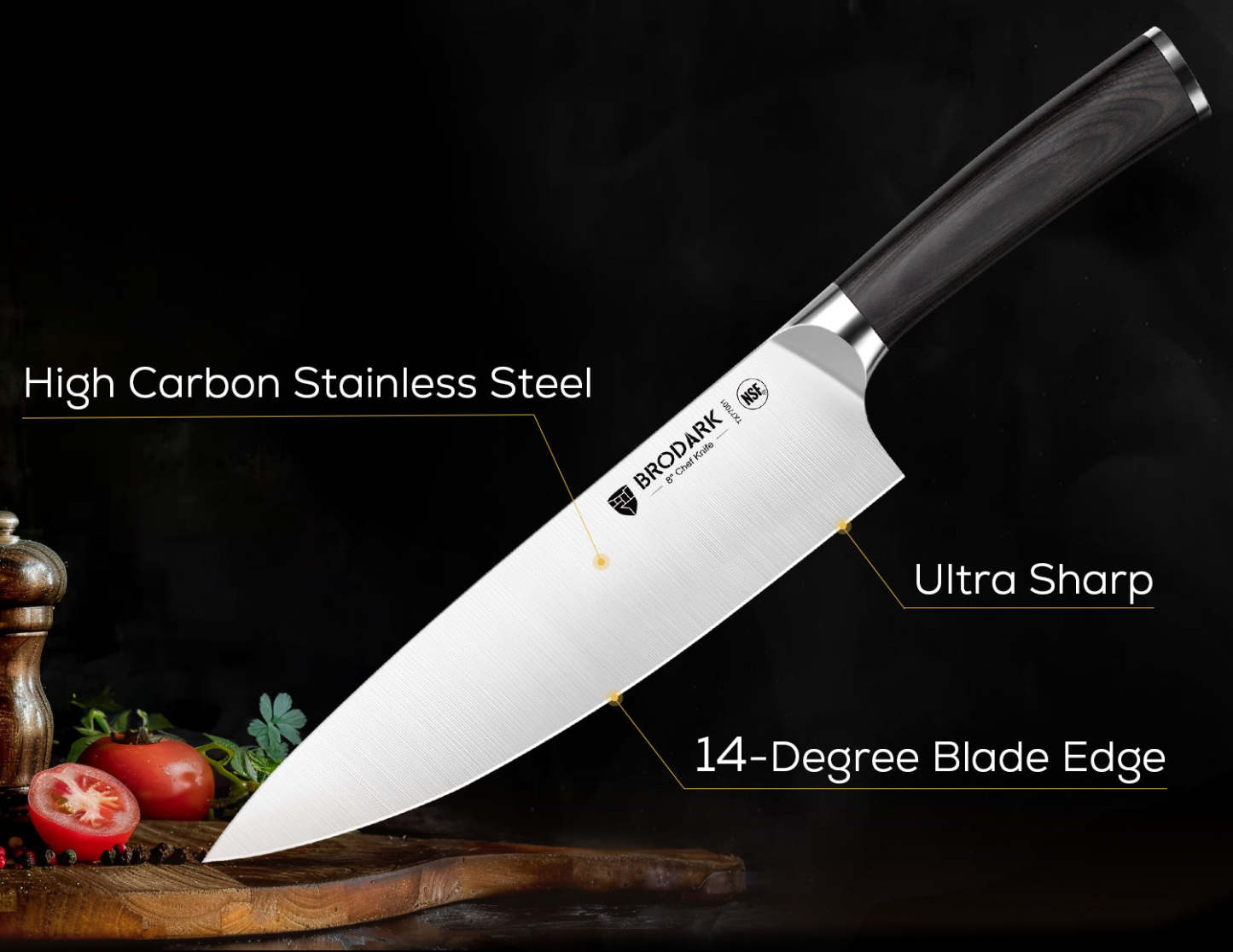 Kitchen Knife Set with Block 15PCS - Wooden Handle - Brodark