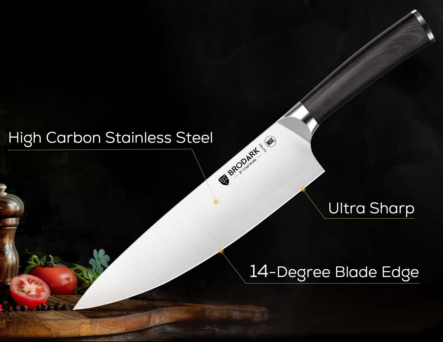 Kitchen Knife Set with Block 15PCS - Wooden Handle - Brodark
