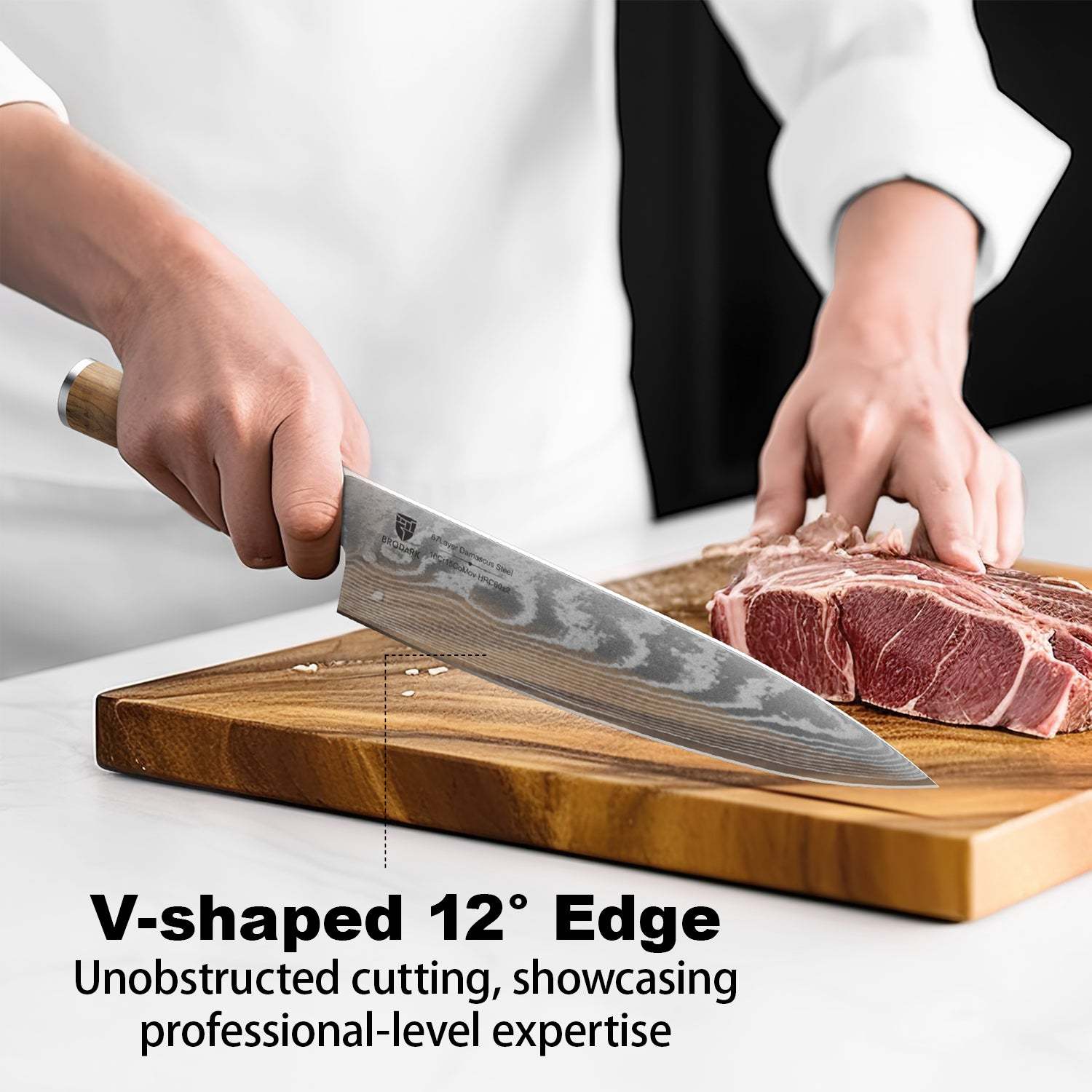 Damascus Chef Knife - Wooden Handle - Brodark