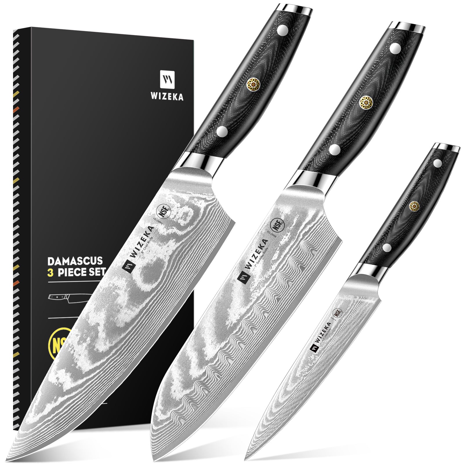 Damascus Chef Knife Set: 3 PCS, Made of Japanese Steel VG10 – Brodark