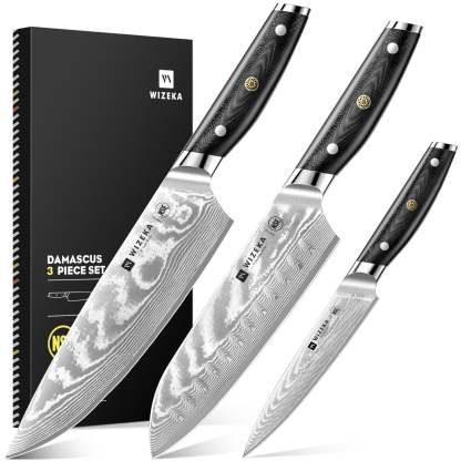 Damascus Chef Knife Set 3PCS - VG10 Core - wizeka
