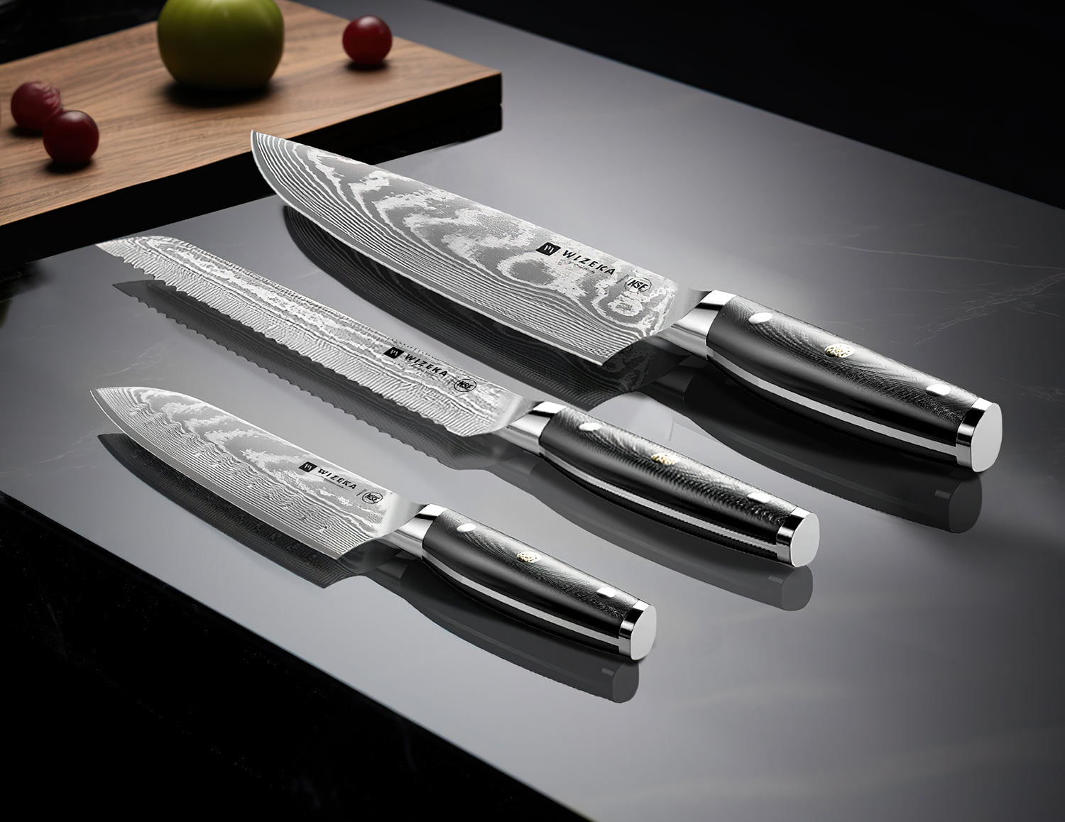 Damascus Chef Knife Set 3PCS - VG10 Core - wizeka