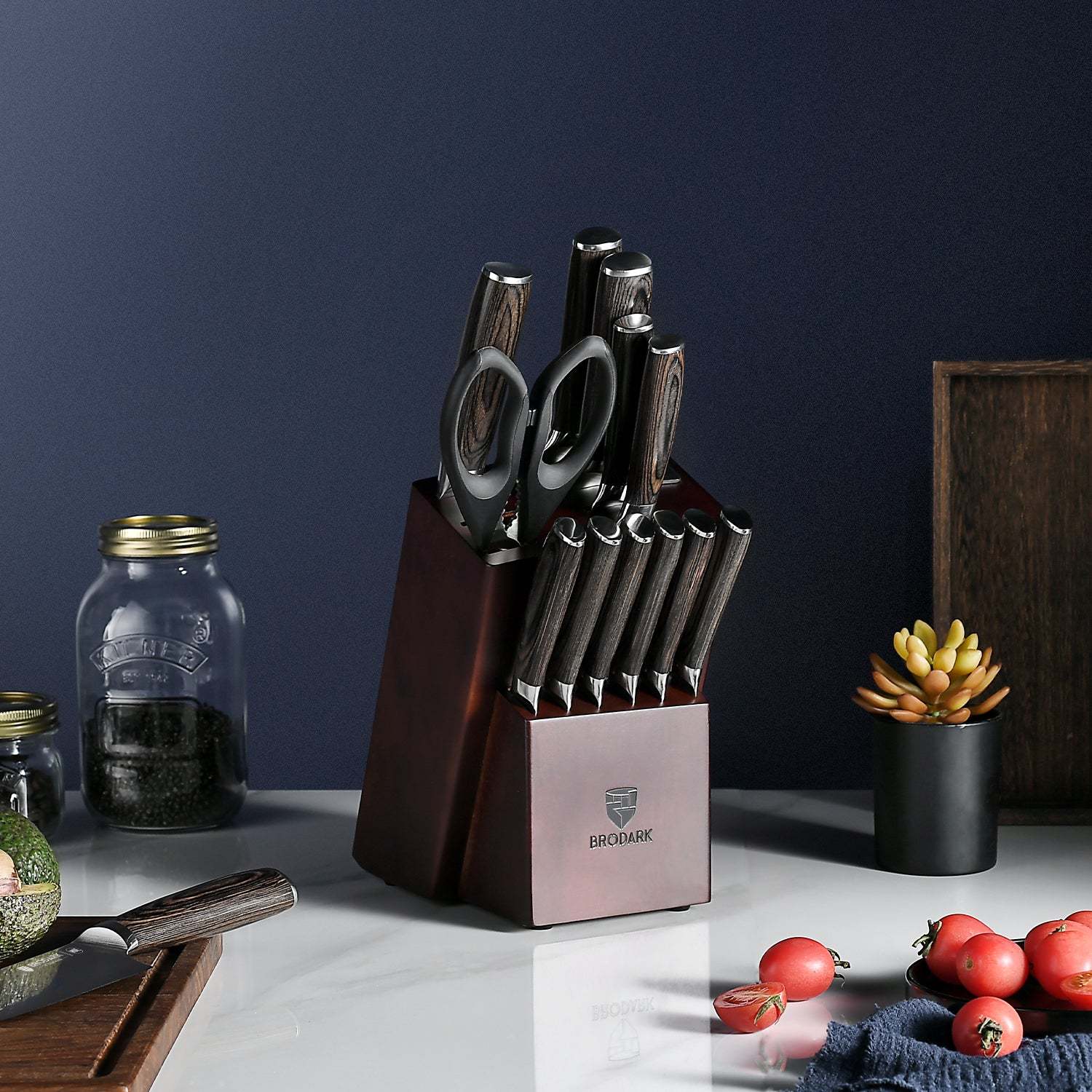 Kitchen Knife Set with Block 15PCS - Full Tang - Brodark