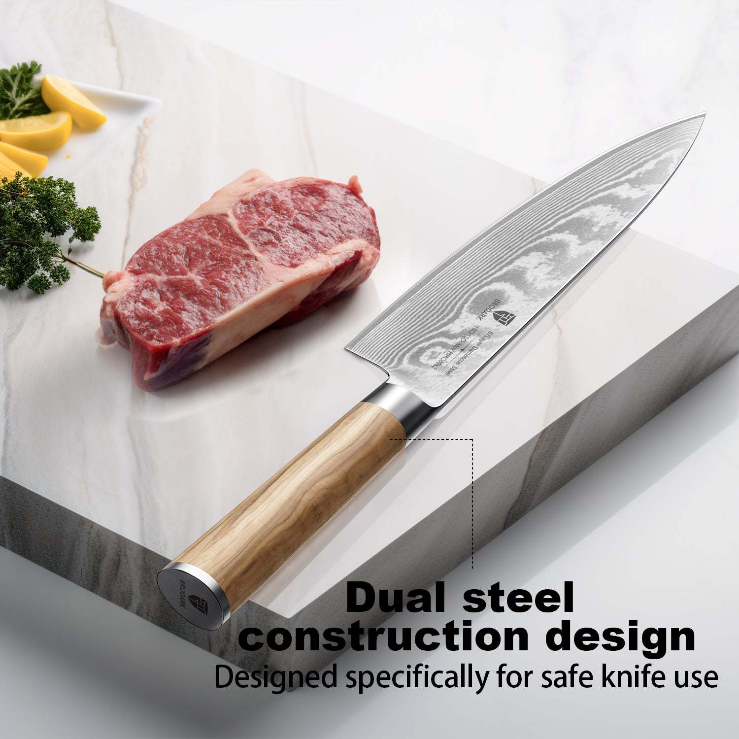 Damascus Chef Knife - Wooden Handle - Brodark