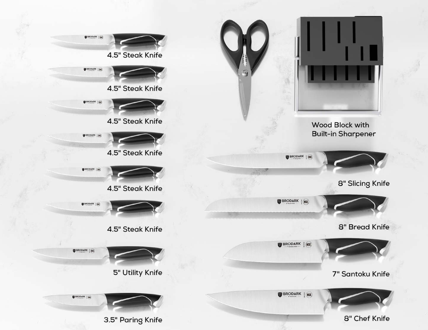 Kitchen Knife Set with Block 15PCS - Eclipse Series - Brodark