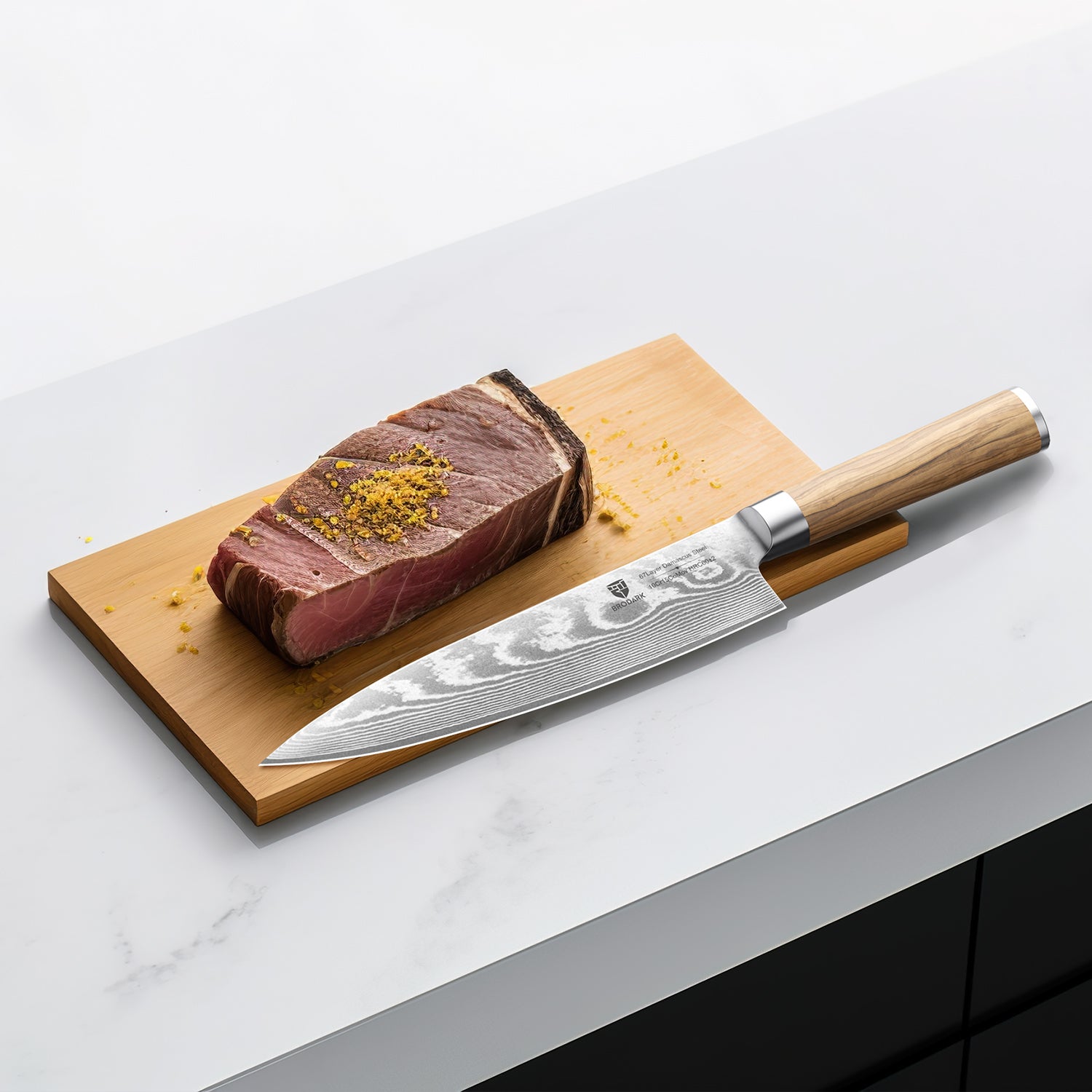 Damascus Chef Knife - Wooden Handle - Brodark