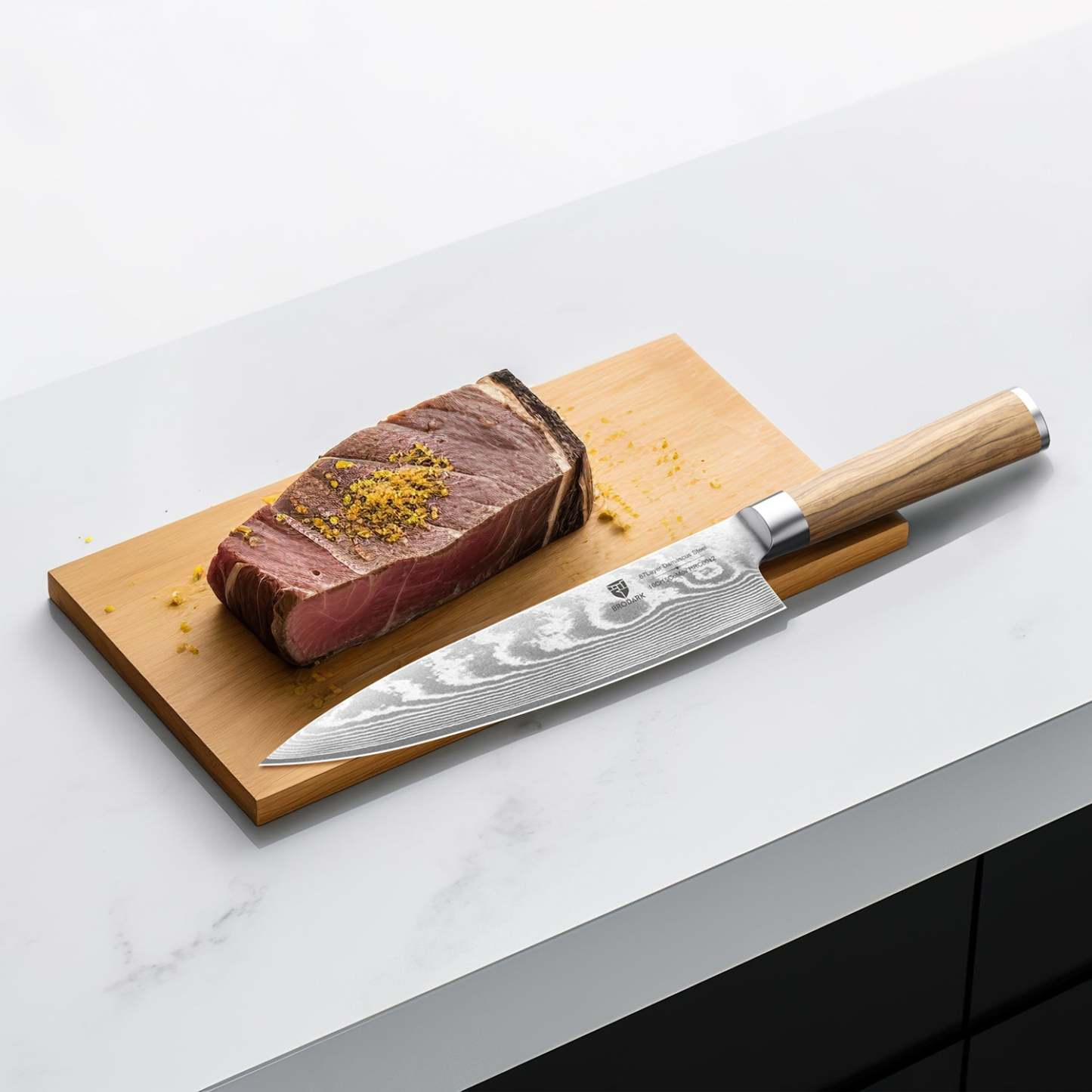 Damascus Chef Knife - Wooden Handle - Brodark