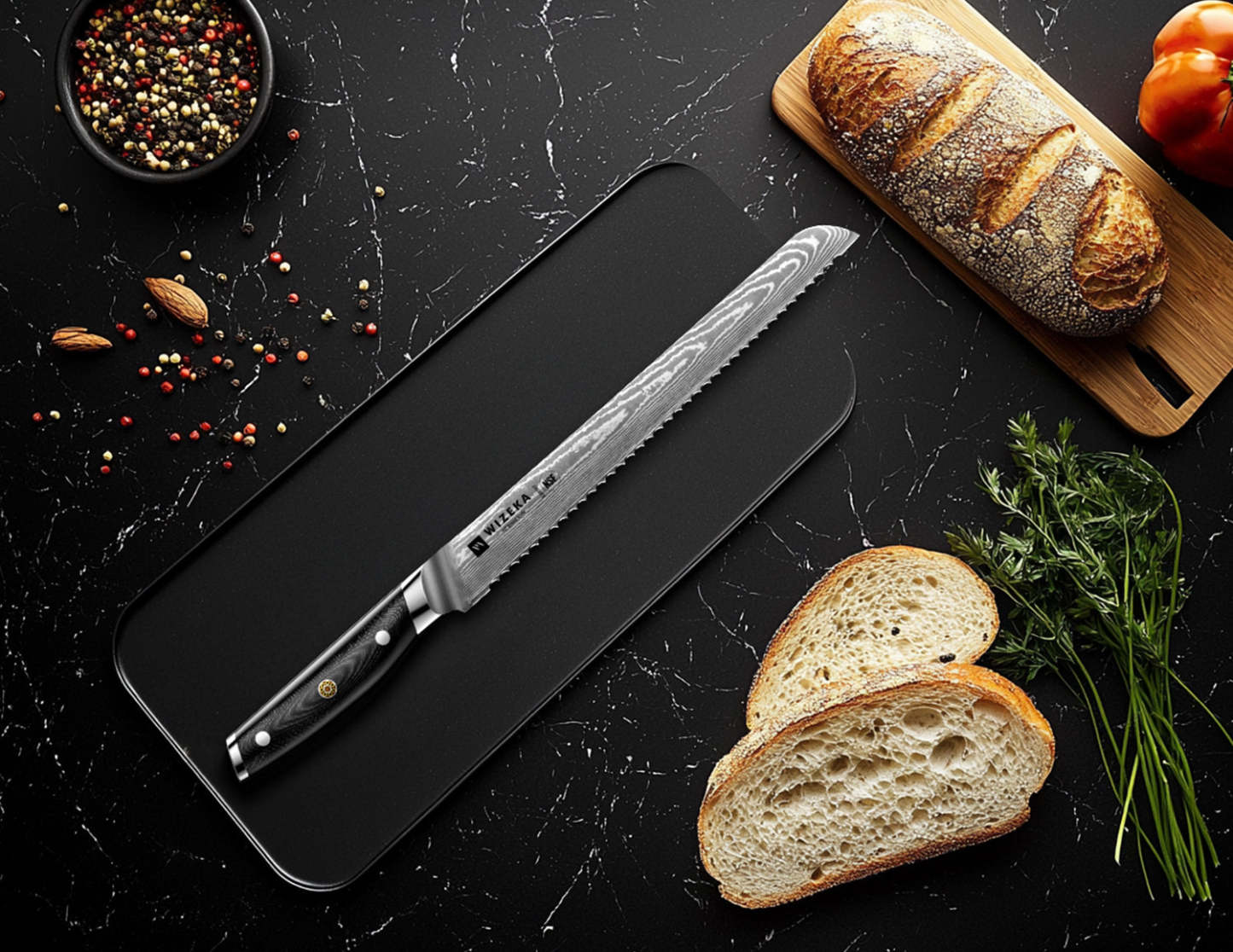 Damascus Serrated Bread Knife - wizeka