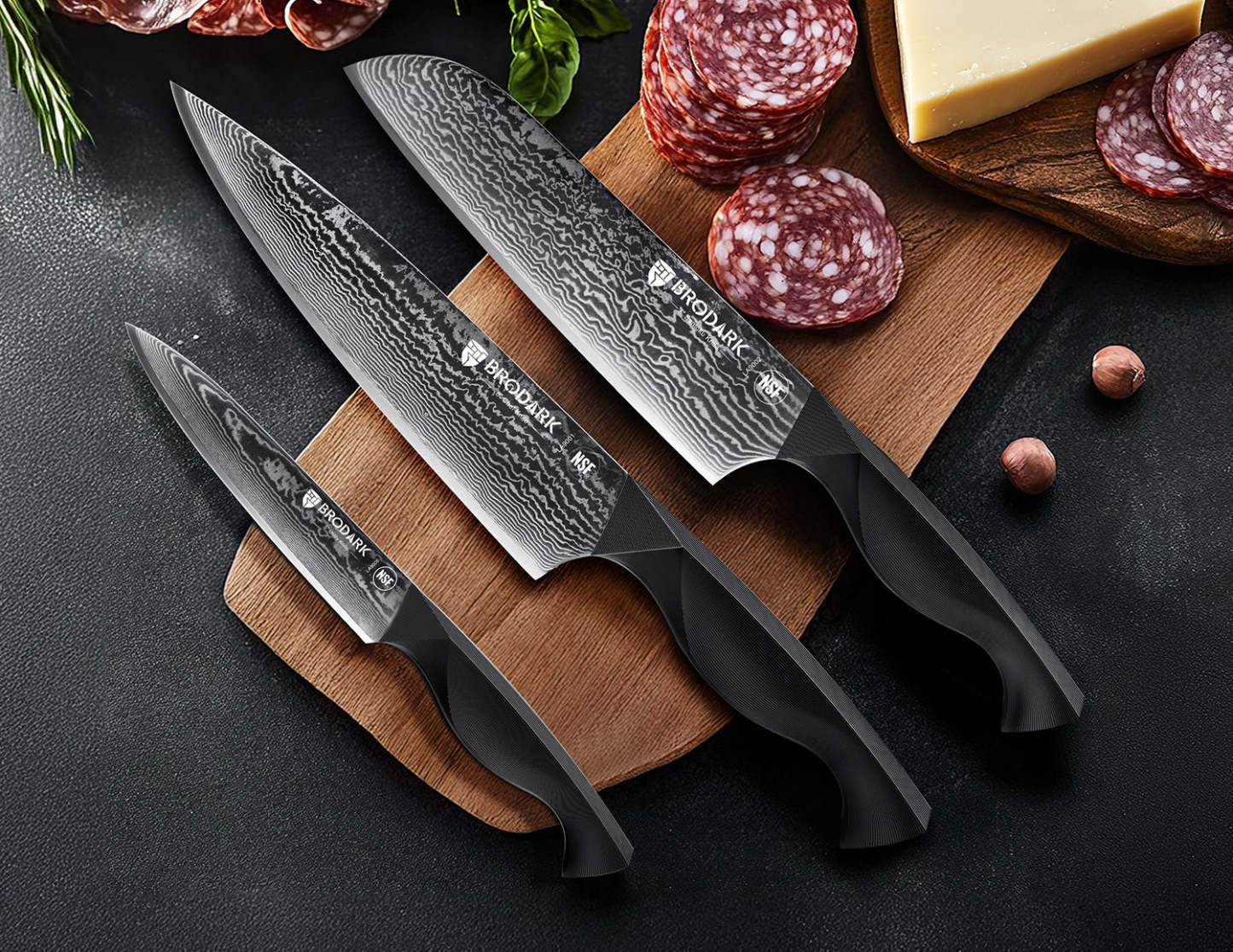 Damascus Chef Knife Set 3PCS - Dark Horse Series - Brodark